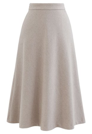 High Waist Basic Seamed Midi Skirt in Linen - Retro, Indie and Unique Fashion
