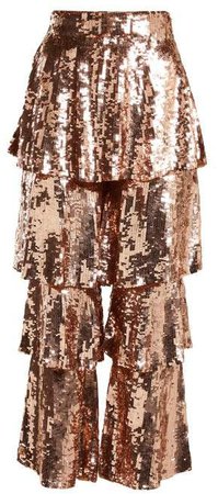 Felix Tiered Sequin Embellished Trousers - Womens - Rose Gold