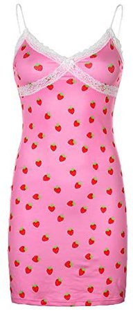 Women Cute Strawberry Print Cami Crop Tops Sexy Spaghetti Straps Tank Dress Sweet Clothes at Amazon Women’s Clothing store