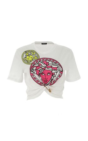 Logo-Print Cotton Jersey Cropped T-Shirt by Versace | Moda Operandi