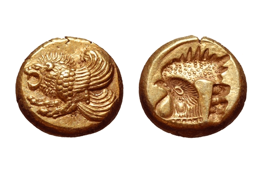 Electrum (gold and silver alloy) coin for Lesbos, Greece, 521 BC