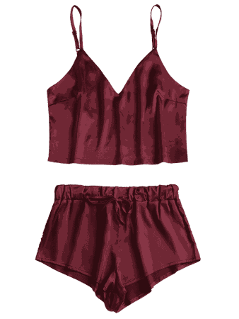 Cami Top And Shorts Satin Pajama Set RED WINE: Two-Piece Outfits L | ZAFUL