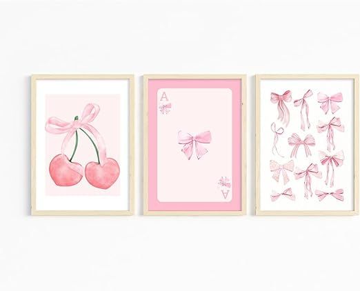 Sfwarmart Trendy Pink Bows Wall Art Set of 3, Preppy poster, College Apartment Decor, Watercolor Bows Print, Coquette Room D ecor, Girly Wall Art 8x12Inch Unframed : Amazon.ca: Home