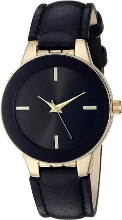 Amazon.com: Amazon Essentials Women's Faux Leather Strap Watch, Black/Gold : Clothing, Shoes & Jewelry