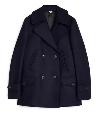 Melton Wool Pea Coat - Dark Blue - Jackets & Coats - ARKET NL