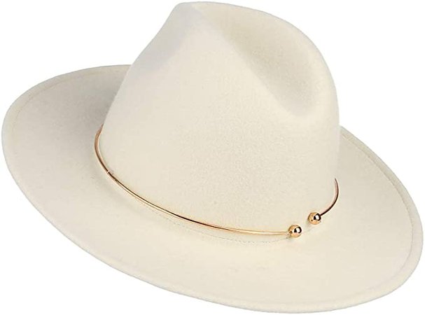 Jelord Womens 100% Wool Fedora Hats Elegant Wide Brim Panama Fedora Wool Trilby Hat, White, 22.83Inch at Amazon Women’s Clothing store