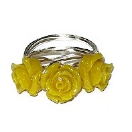 Yellow Three Carved Flower Wire Wrapped Ring