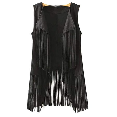 Tassels Fringe Sleeveless Suede Vest Cardigan Waistcoat Jacket Outwear Tops at Amazon Women's Coats Shop