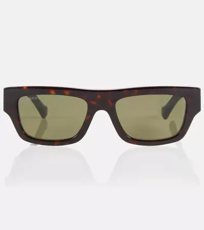 Web Stripe Rectangular Sunglasses in Brown - Gucci | Mytheresa