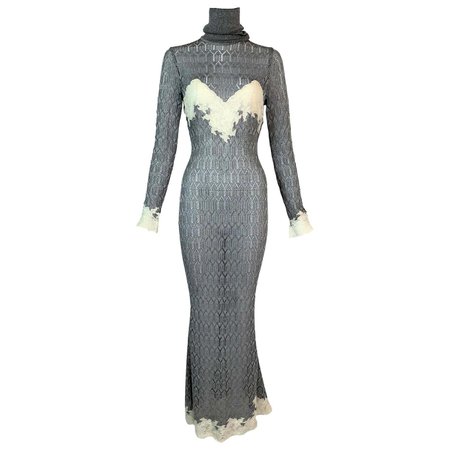 F/W 1998 Christian Dior John Galliano Documented Sheer Silver Gown Dress