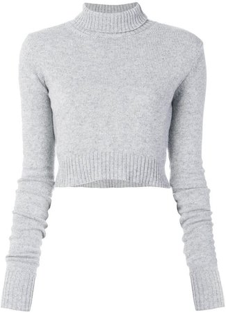 Light Grey Pullover Turtleneck Cropped Sweater