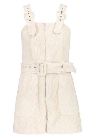 Cord Buckle Belted Pinafore Romper | Boohoo