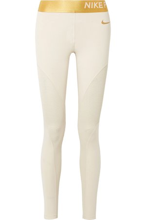 FITS Nike, Pro Warm metallic striped Dri-FIT paneled stretch leggings, NET-A-PORTER.COM