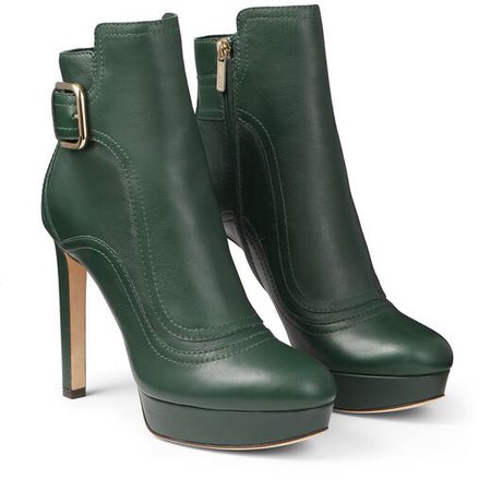 Dark Green Smooth Leather Boots with Gold Buckle|BRITNEY 115| Autumn Winter 19| JIMMY CHOO