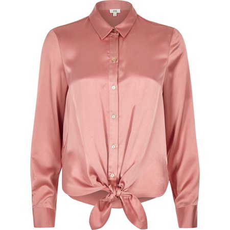 Pink satin tie front shirt - Shirts - Tops - women