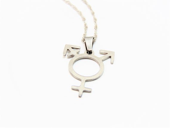 Transgender Necklace Antique silver wave chain Steel symbol | Etsy