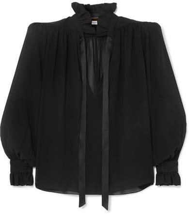 Pussy-bow Silk-georgette Blouse - Black