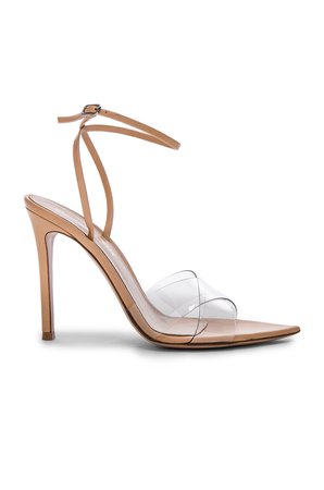 Gianvito Rossi Leather & Plexi Stark Ankle Strap Sandals in Transparent & Nude | FWRD