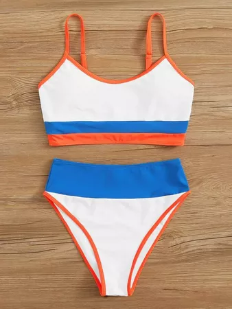 Summer Sale | Colorblock High Waisted Bikini Swimsuit | ROMWE USA
