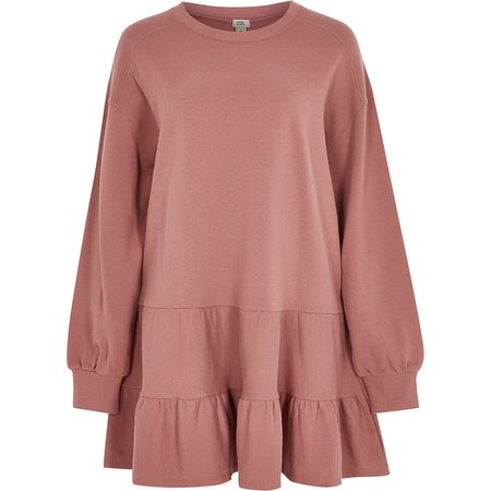 Pink long sleeve mini smock sweatshirt dress | River Island