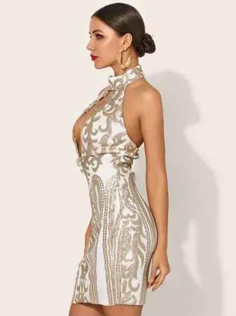 Missord Cut-out Backless Sequin Bodycon Halter Dress | SHEIN USA