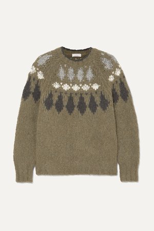 Green Bead-embellished intarsia alpaca-blend sweater | Brunello Cucinelli | NET-A-PORTER