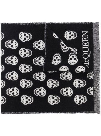 Shop Alexander McQueen Skull reversible fringed scarf with Express Delivery - FARFETCH