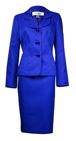 AmazonSmile: Le Suit Women's Quebec Layered-Collar Jacquard Skirt Suit (4, Sapphire): Clothing