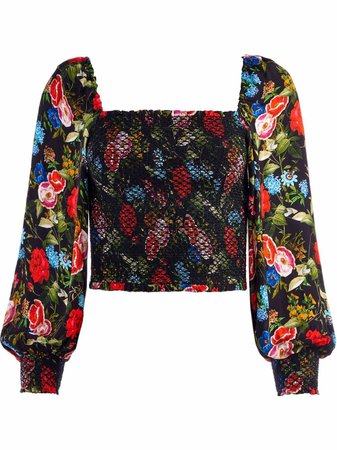 Shop Alice+Olivia Cooper floral-print smocked blouse with Express Delivery - FARFETCH