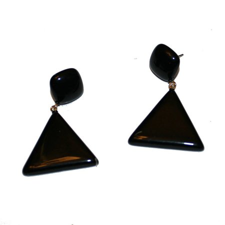 Vintage Black Triangle Earrings black lacquer earrings shiny | Etsy