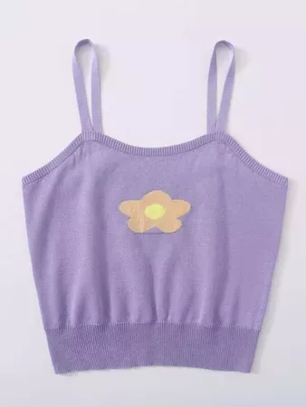 Floral Crop Knit Top | SHEIN USA purple