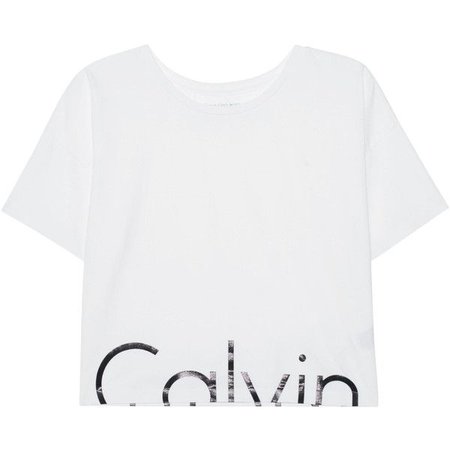 CALVIN KLEIN JEANS CK Logo White // Cotton T-shirt with label print ( crop top white