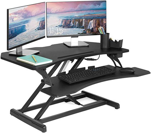 Amazon.com : Best Choice Products 2-Tier Electric Height-Adjustable Standing Desk Workstation Sit-to-Stand Riser w/Charging Port : Office Products