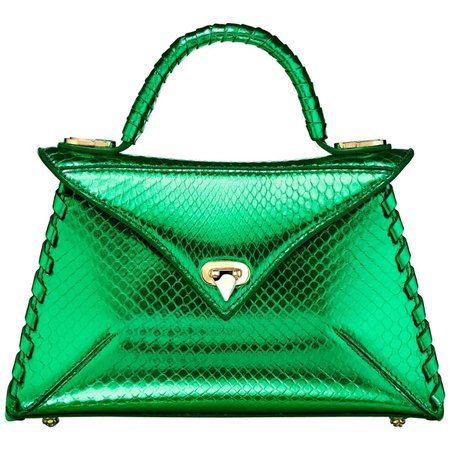 TYLER ELLIS LJ Handbag Small Bright Green Python Gold Hardware For Sale at 1stDibs