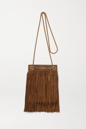 Tan Grace small leather-trimmed fringed suede shoulder bag | SAINT LAURENT | NET-A-PORTER
