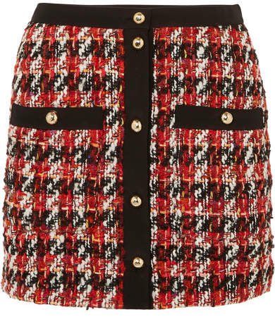 Alessandra Rich - Button-embellished Bouclé-tweed Mini Skirt - Red