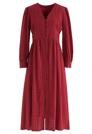 Perforated Embroidered Button Down Boho Dress - NEW ARRIVALS - Retro, Indie and Unique Fashion