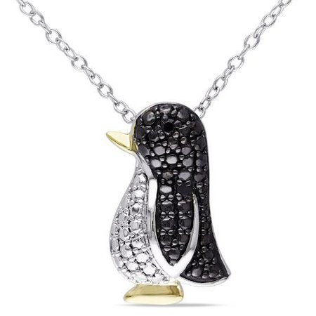 Asteria Black Diamond Accent Two-Tone Sterling Silver Penguin Pendant, 18" | Walmart Canada