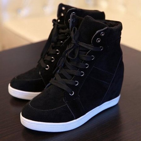 New Womens Fashion Wedge Sneakers Hidding Heels Black Red Tennis Shoes | Wish