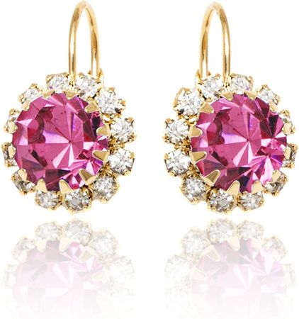 Amazon.com: Brazel 18K Gold Plated Crystal Flower Pink Leverback Earrings for Women (Pink): Clothing, Shoes & Jewelry