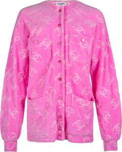 Chanel Pink Velour Logo Spring 1996 Runway Jacket | EL CYCER