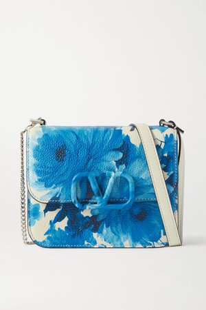 Blue Valentino Garavani VSLING small floral-print textured-leather shoulder bag | Valentino | NET-A-PORTER