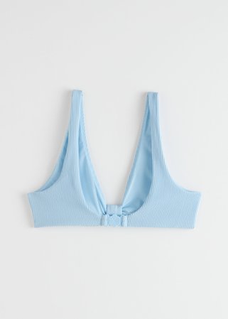 Ribbed Tie Knot Bikini Top - Light Blue - Tops - & Other Stories