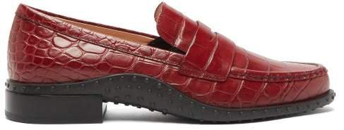 Gommini Crocodile Embossed Leather Penny Loafers - Womens - Red