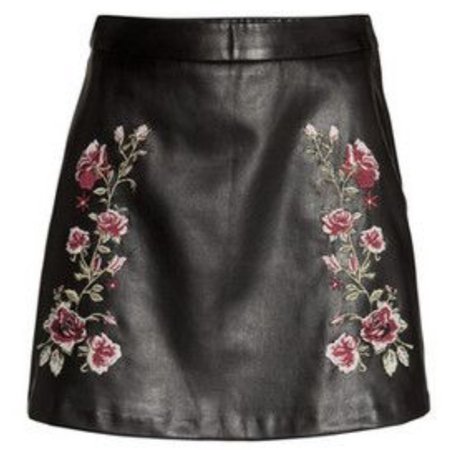 Leather Embroidered Mini Skirt