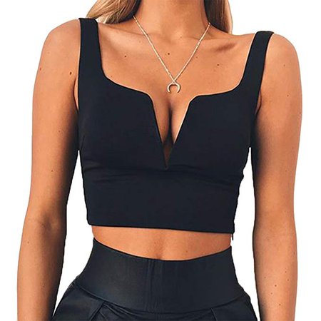 Susupeng Women Sexy Deep V Neck Sleeveless T Shirt Slim Crop Top Side Zip Casual Tank Tops at Amazon Women’s Clothing store:
