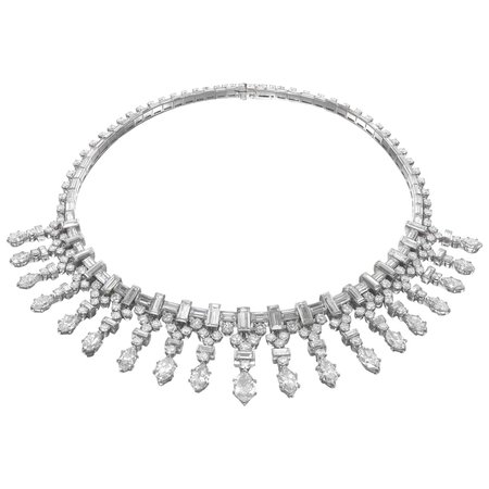 Van Cleef and Arpels Paris 1948 Platinum and Marquise Diamond Fringe Necklace For Sale at 1stDibs