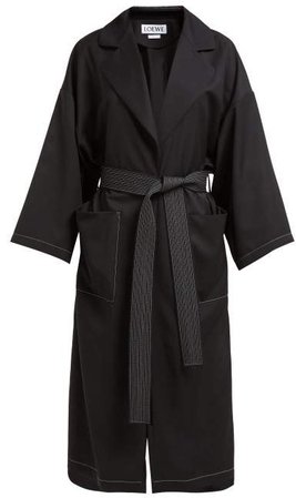 Belted Twill Overcoat - Womens - Black