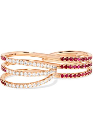 Melissa Kaye | 18-karat rose gold, ruby and diamond two-finger ring | NET-A-PORTER.COM