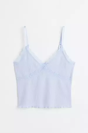 Lace-trimmed Ribbed Top - Light blue - Ladies | H&M CA